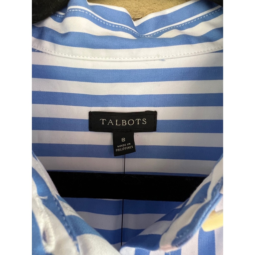 Talbots Blue White Striped Cotton Shirt Dress Pockets Tie Belted Size 8 Medium - Picture 4 of 8